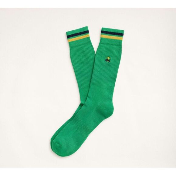 Brooks Brothers Tipped Logo Crew Socks GREEN - NEW‎ - MADE IN ITALY - Picture 1 of 3